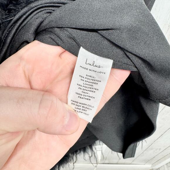 Lulus Dress Women Size Medium Black Backless Feather Trim Short Sleeve Mini - Picture 3 of 6